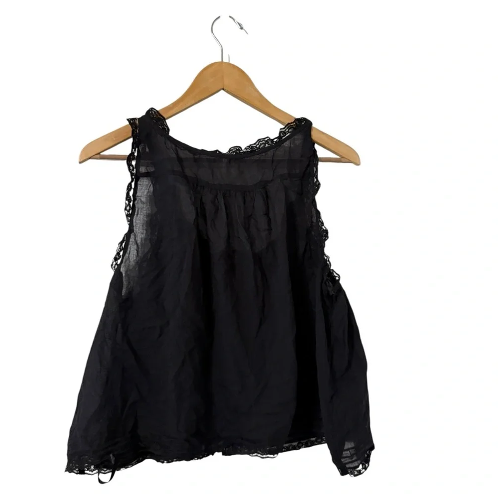 FREE PEOPLE Evermore Lace Button Down Ruffle Black Cami Tank Top - Picture 7 of 8